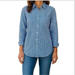 DKNY Pink Women’s Button Up Shirt Sz 4 NWT Blue Stripe Career French Cuff $185